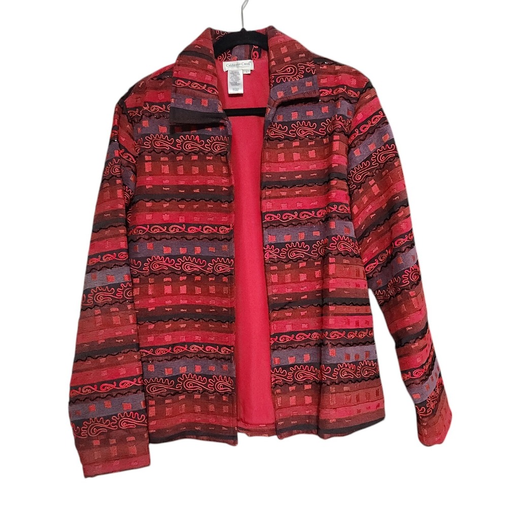 Coldwater Creek Women's Red/Black Beaded Long Sleeve‎ Open Jacket Size Large